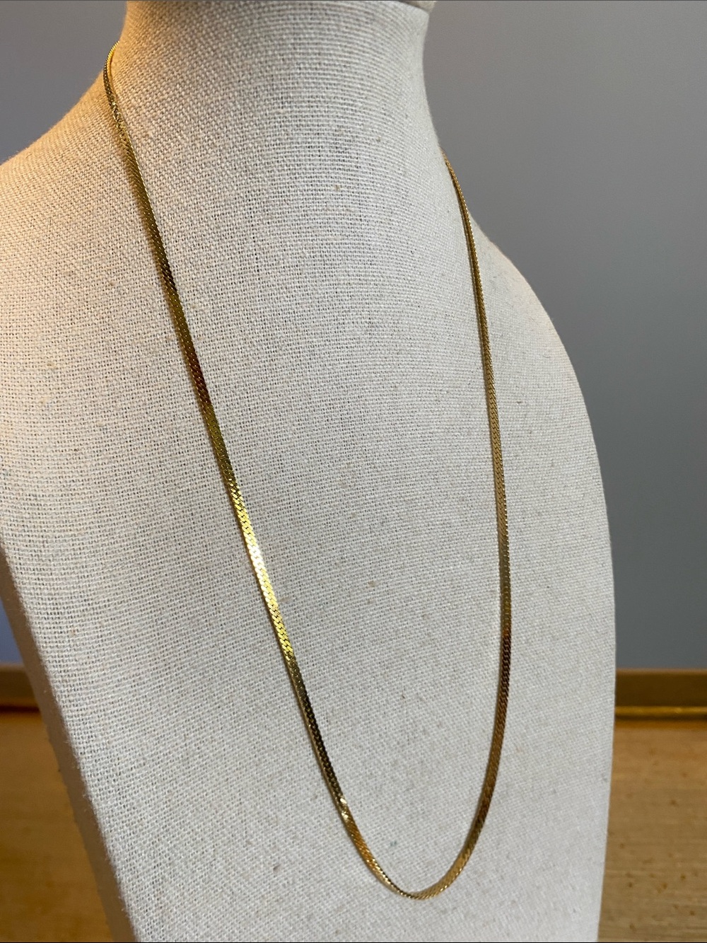 Vintage Korea Gold Tone Herringbone Chain Necklace 20”